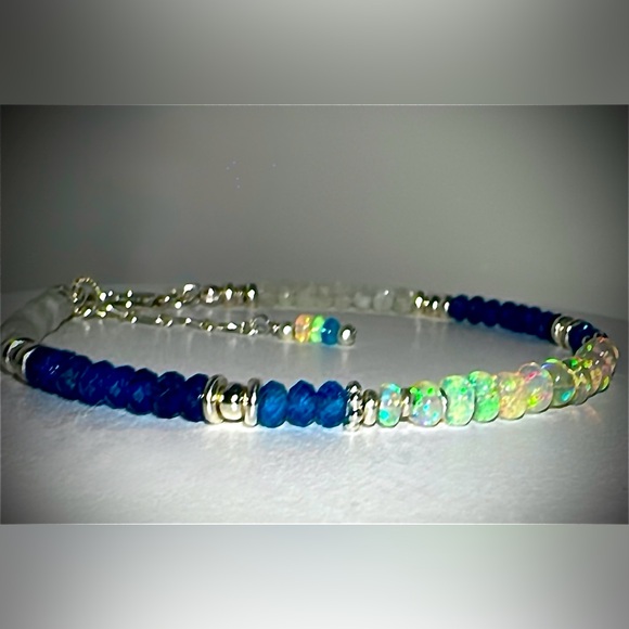 Welo Opal,  Neon Blue Apatite & lMoonstone Bracelet in Sterling Silver - Picture 5 of 9